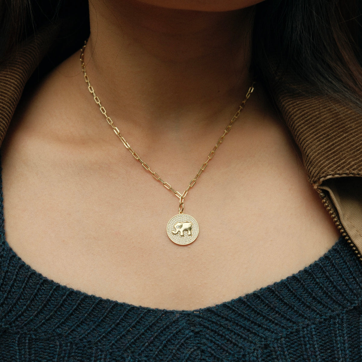 Coin elephant necklace