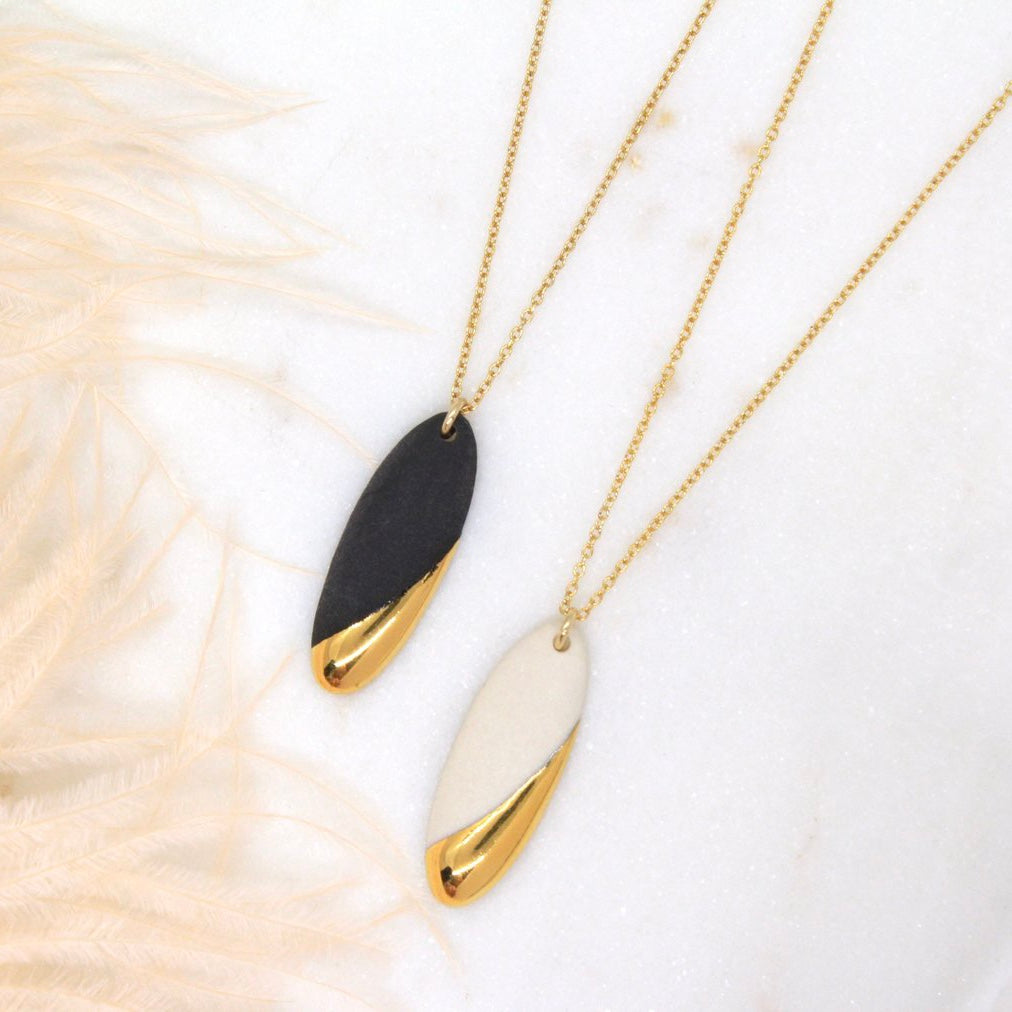 Gold Dipped Long Oval Necklace